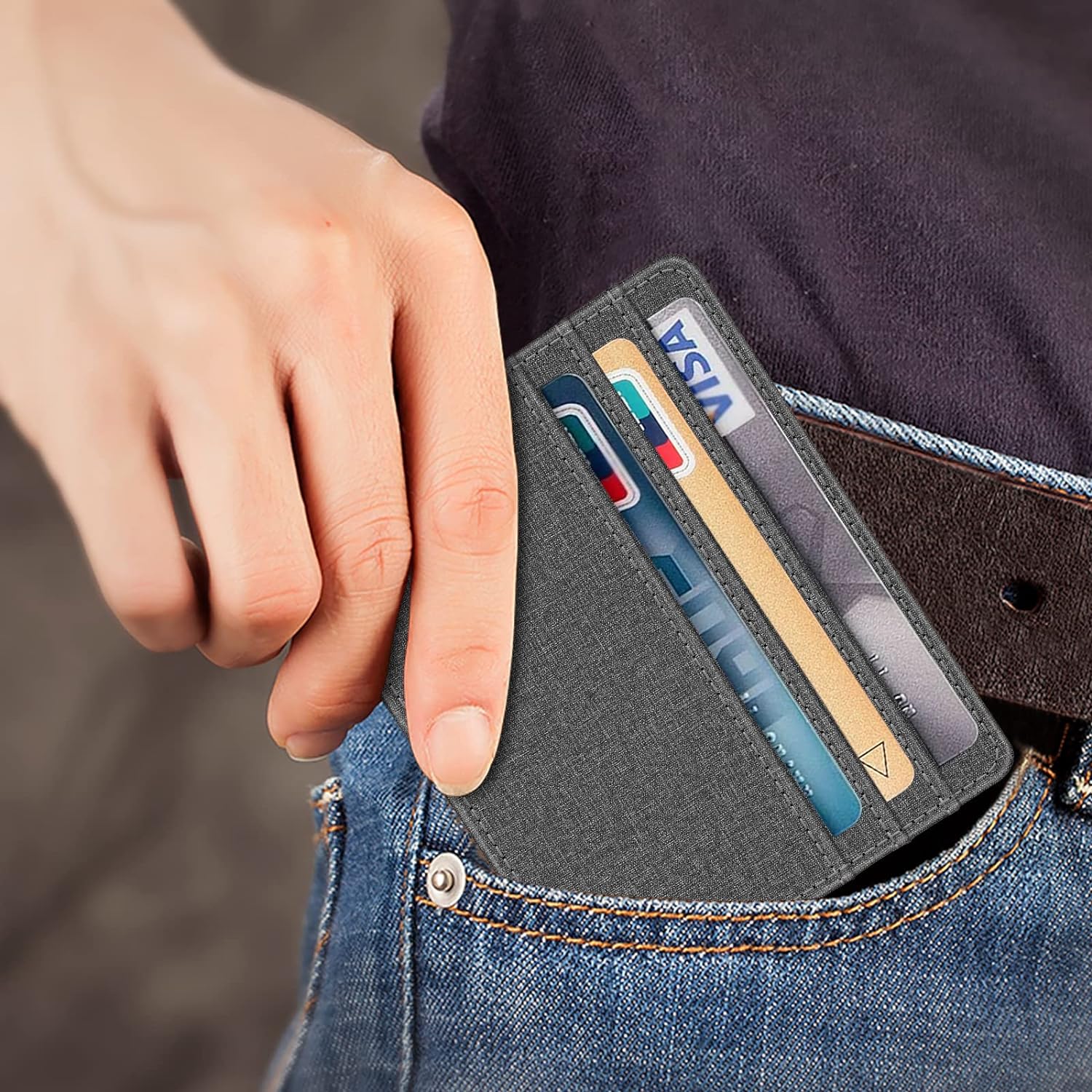 Slim Minimalist Front Pocket Wallet, Fintie RFID Blocking Credit Card Holder Card Cases with ID Window for Men Women (Black) - Image 4